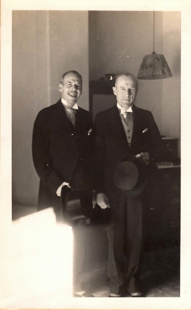 The groom and his best man: Harold M. Bixby and William Bond at Bond's wedding, 1935